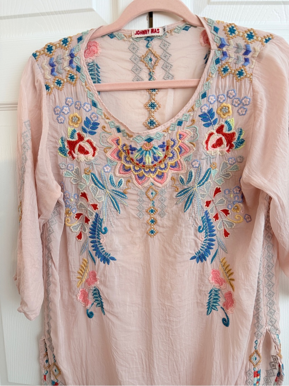 Johnny Was Silk Dusty Pink Embroidered Tunic M - Picture 2 of 13